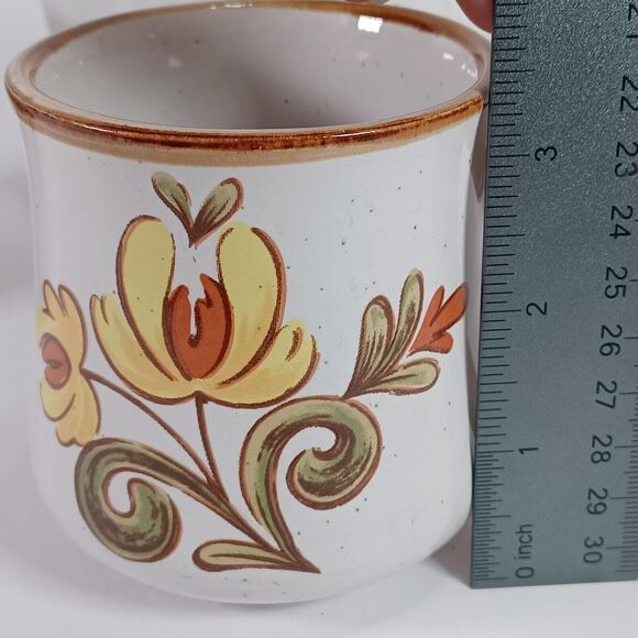 Vintage JMP Casualstone Korea Set of 4 Coffee Mugs Hand Painted Yellow Floral - Picture 9 of 10